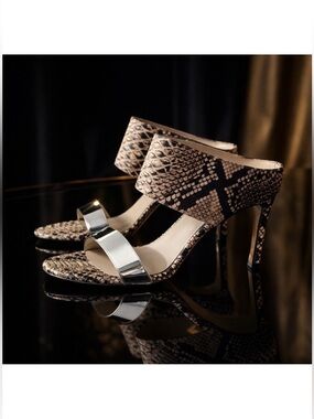 Stuart Weitzman Snakeskin & Silver Chic Strappy Heels | Size 9.5